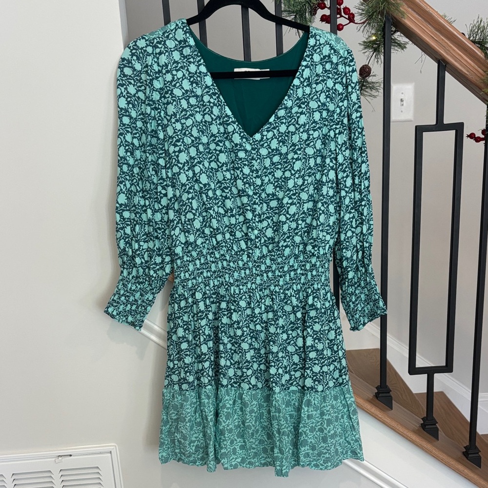 Vineyard Vines Teal Patterned Long Sleeve dress Medium